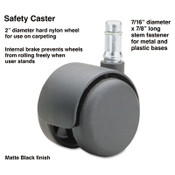 Master Caster® Safety Casters, Standard Neck, Grip Ring Type B Stem, 2" Hard Nylon Wheel, Matte Black, 5/Set Item: MAS64234