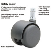 Master Caster® Safety Casters, Standard Neck, Grip Ring Type B Stem, 2" Soft Polyurethane Wheel, Matte Black, 5/Set Item: MAS64334