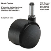 Master Caster® Duet Dual Wheels, Grip Ring Type C Stem, 2" Soft Polyurethane Wheel, Matte Black, 5/Set Item: MAS64526
