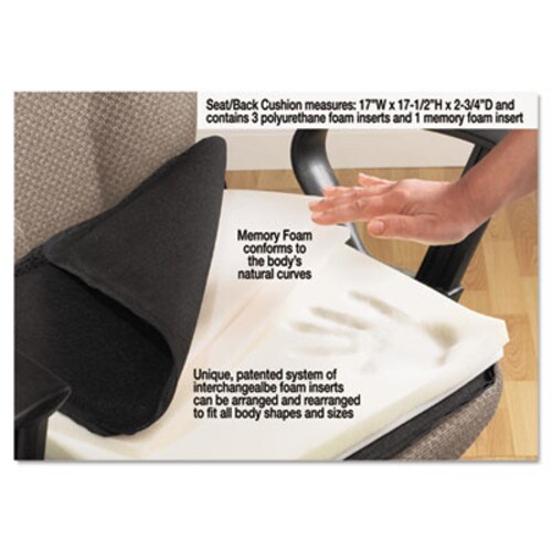 Master Caster® The ComfortMakers Deluxe Seat/Back Cushion, Memory Foam, 17 x 2.75 x 17.5, Black Item: MAS91061