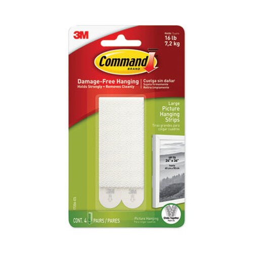 Command™ Picture Hanging Strips, Removable, Holds Up to 4 lbs per Pair, 0.5 x 3.63, White, 4 Pairs/Pack Item: MMM17206ES