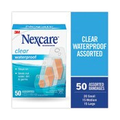 3M Nexcare™ Waterproof, Clear Bandages, Assorted Sizes, 50/Box Item: MMM43250