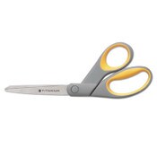 AbilityOne® 5110016296574 SKILCRAFT Westcott Titanium Bonded Scissors, 8" Long, 3.5" Cut Length, Crane-Style Gray/Yellow Handle Item: NSN6296574