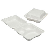 AbilityOne® 7350016646909, SKILCRAFT Clamshell Hinged Lid ToGo Food Containers, 3 Compartment, 8 x 8 x 3, White, Paper, 200/Box Item: NSN6646905