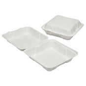 AbilityOne® 7350016646907, SKILCRAFT Clamshell Hinged Lid ToGo Food Containers, 9 x 9 x 3, White, Paper, 200/Box Item: NSN6646907