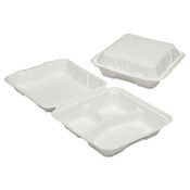 AbilityOne® 7350016646909, SKILCRAFT Clamshell Hinged Lid ToGo Food Containers, 3 Compartment, 9 x 9 x 3, White, Paper, 200/Box Item: NSN6646909
