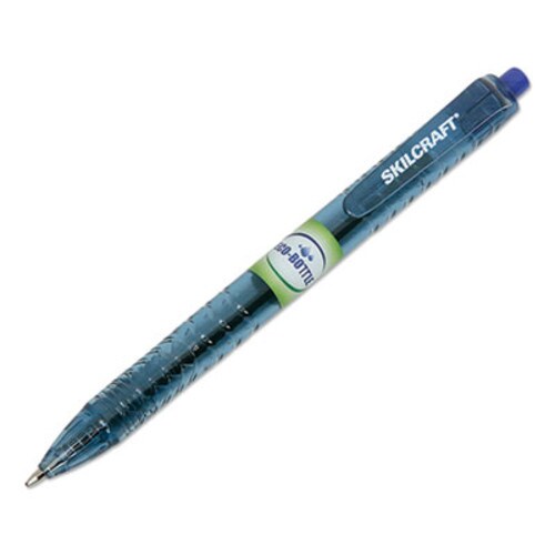 AbilityOne® 7520016827167, SKILCRAFT Recycled Water Bottle Ballpoint Pen, Retractable, Medium 0.7 mm, Blue Ink, Clear Barrel, Dozen Item: NSN6827167