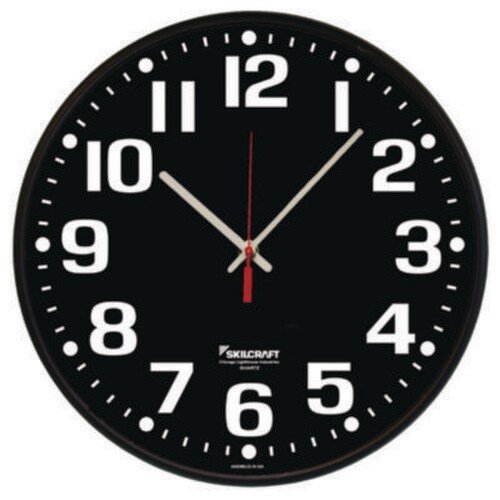 AbilityOne® 6645016986561 SKILCRAFT High Contrast Quartz Wall Clock, 12.75" Overall Diameter, Black Case, 1 AA (sold separately) Item: NSN6986561
