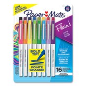 Paper Mate® Flair Felt Tip Porous Point Pen, Stick, Bold 1.2 mm, Assorted Ink Colors, White Pearl Barrel, 16/Pack Item: PAP2125413