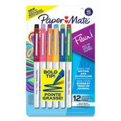 Paper Mate® Flair Felt Tip Porous Point Pen, Stick, Bold 1.2 mm, Assorted Ink Colors, White Pearl Barrel, 12/Pack Item: PAP2125414