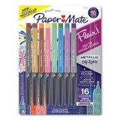 Paper Mate® Flair Metallic Porous Point Pen, Stick, Medium 0.7 mm, Assorted Ink and Barrel Colors, 16/Pack Item: PAP2129448