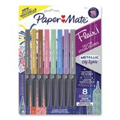 Paper Mate® Flair Metallic Porous Point Pen, Stick, Medium 0.7 mm, Assorted Ink and Barrel Colors, 8/Pack Item: PAP2134319