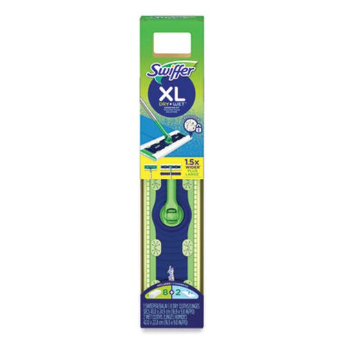 Swiffer® Sweeper Mop, 16.5 x 9 White Cloth Head, 46" Green/Silver Aluminum/Plastic Handle Item: PGC01096
