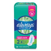 Always® Ultra Thin Pads with Wings, Size 2, Long, Super Absorbent, 32/Pack Item: PGC97020PK