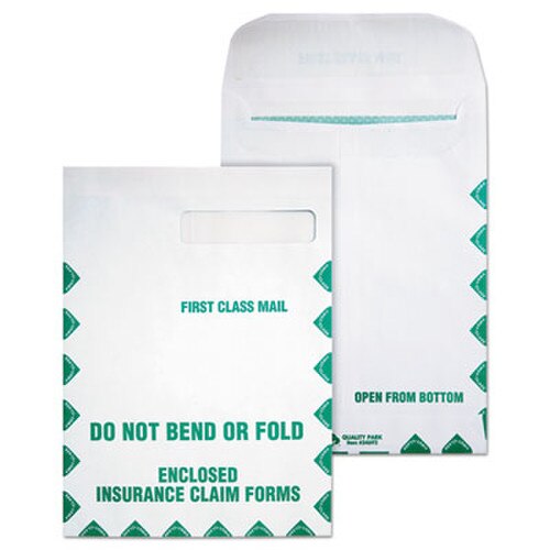 Quality Park™ Redi-Seal Insurance Claim Form Envelope, Cheese Blade Flap, Redi-Seal Adhesive Closure, 9 x 12.5, White, 100/Box Item: QUA54692