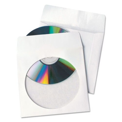 Quality Park™ Tech-No-Tear Poly/Paper CD/DVD Sleeves, 1 Disc Capacity, White, 100/Box Item: QUA77203