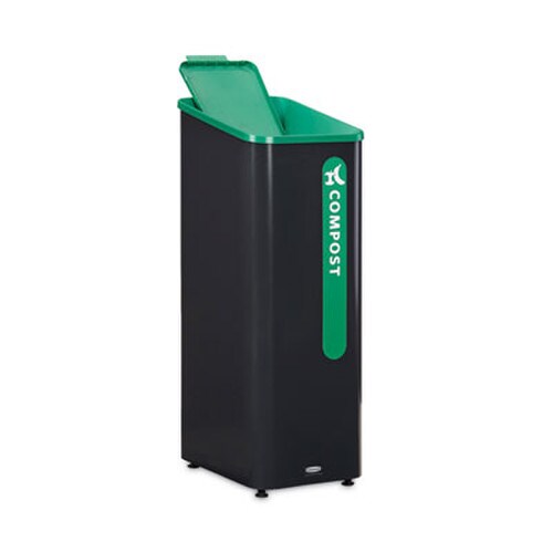 Rubbermaid® Commercial Sustain Decorative Refuse with Recycling Lid, 15 gal, Metal/Plastic, Black/Green Item: RCP2078991