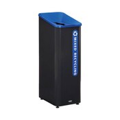 Rubbermaid® Commercial Sustain Decorative Refuse with Recycling Lid, 15 gal, Metal/Plastic, Black/Blue Item: RCP2078994