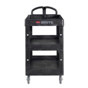 Rubbermaid® Commercial BRUTE 3-Shelf Heavy-Duty Ergo Lipped Utility Cart, Resin, 3 Shelves, 600 lb Capacity, 25.24" x 44" x 47", Black Item: RCP2196862
