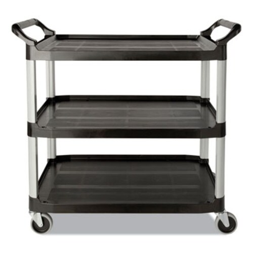 Rubbermaid® Commercial Three-Shelf Service Cart, Plastic, 3 Shelves, 200 lb Capacity, 18.63" x 33.63" x 37.75", Black Item: RCP342488BLA