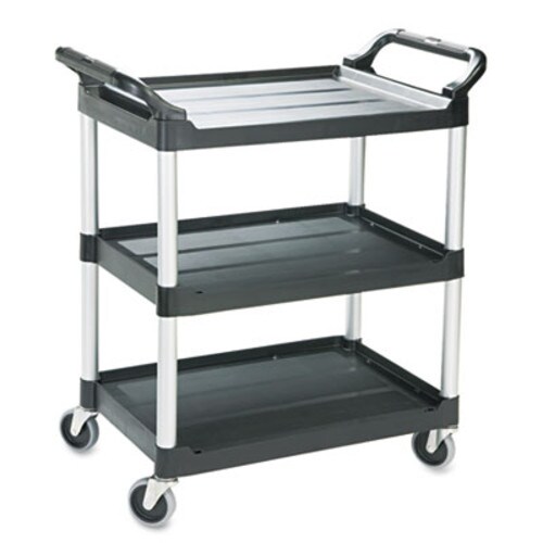 Rubbermaid® Commercial Three-Shelf Service Cart, Plastic, 3 Shelves, 200 lb Capacity, 18.63" x 33.63" x 37.75", Black Item: RCP342488BLA