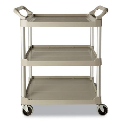 Rubbermaid® Commercial Three-Shelf Service Cart, Plastic, 3 Shelves, 200 lb Capacity, 18.63" x 33.63" x 37.75", Off-White Item: RCP342488OWH