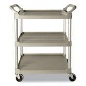 Rubbermaid® Commercial Three-Shelf Service Cart, Plastic, 3 Shelves, 200 lb Capacity, 18.63" x 33.63" x 37.75", Platinum Item: RCP342488PM