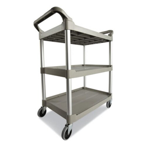 Rubbermaid® Commercial Three-Shelf Service Cart, Plastic, 3 Shelves, 200 lb Capacity, 18.63" x 33.63" x 37.75", Platinum Item: RCP342488PM