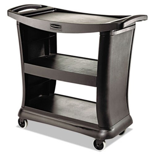 Rubbermaid® Commercial Executive Service Cart, Plastic, 3 Shelves, 300 lb Capacity, 20.33" x 38.9" x 38.9", Black Item: RCP9T6800BK