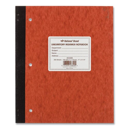 National® Duplicate Laboratory Notebooks, Stitched Binding, Quadrille Rule (4 sq/in), Brown Cover, (200) 11 x 9.25 Sheets Item: RED43649