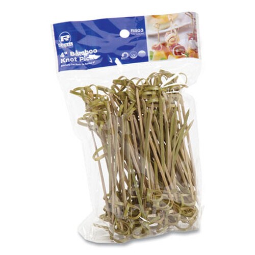 AmerCareRoyal® Knotted Bamboo Pick, Natural, 4", 100 Pack, 10 Packs/Carton Item: RPPR803