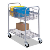 Safco® Dual-Purpose Wire Mail and Filing Cart, Metal, 1 Shelf, 1 Bin, 26.75" x 18.75" x 38.5", Metallic Gray Item: SAF5235GR