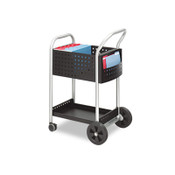 Safco® Scoot Dual-Purpose Mail and Filing Cart, Metal, 1 Shelf, 2 Bins, 22" x 27" x 40.5", Black/Silver Item: SAF5238BL