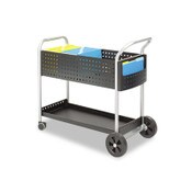 Safco® Scoot Dual-Purpose Mail and Filing Cart, Metal, 1 Shelf, 2 Bins, 22.5" x 39.5" x 40.75", Black/Silver Item: SAF5239BL