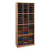 Safco® Steel/Fiberboard Literature Sorter, 72 Sections, 32 1/4 x 13 1/2 x 75, Med Oak Item: SAF7131MO