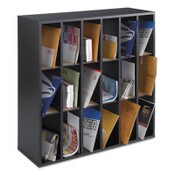 Safco® Wood Mail Sorter with Adjustable Dividers, Stackable, 18 Compartments, 33.75 x 12 x 32.75, Black Item: SAF7765BL