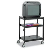 Safco® Adjustable-Height Steel AV Cart, Metal, 3 Shelves, (5) AC Outlets, 120 lb Capacity, 27.25" x 18.25" x 36.5", Black Item: SAF8932BL