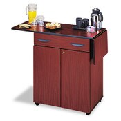 Safco® Hospitality Cart with Drop Leaves, Engineered Wood, 3 Shelves, 1 Drawer, 32.5" to 56.25" x 20.5" x 38.75", Mahogany Item: SAF8962MH