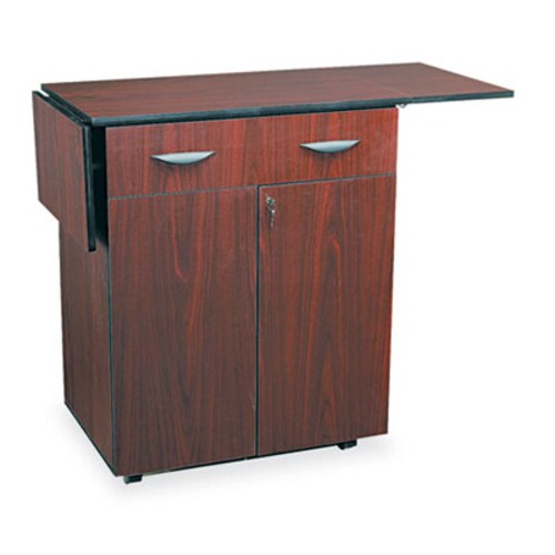 Safco® Hospitality Cart with Drop Leaves, Engineered Wood, 3 Shelves, 1 Drawer, 32.5" to 56.25" x 20.5" x 38.75", Mahogany Item: SAF8962MH