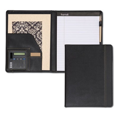 Samsill® Slimline Padfolio, Leather-Look/Faux Reptile Trim, Writing Pad, Black Item: SAM71220