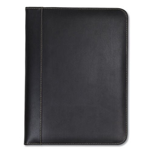 Samsill® Contrast Stitch Leather Padfolio, 8 1/2 x 11, Leather, Black Item: SAM71710