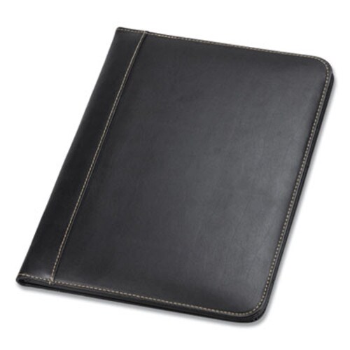 Samsill® Contrast Stitch Leather Padfolio, 8 1/2 x 11, Leather, Black Item: SAM71710