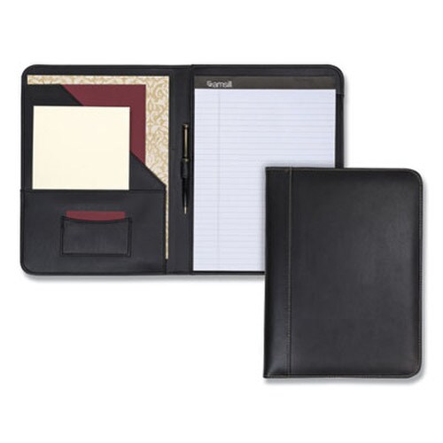 Samsill® Contrast Stitch Leather Padfolio, 8 1/2 x 11, Leather, Black Item: SAM71710