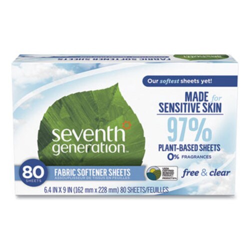 Seventh Generation® Natural Fabric Softener Sheets, Unscented, 80 Sheets/Box, 4/Carton Item: SEV44930CT