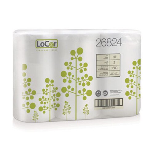LoCor® High-Capacity Bath Tissue, 2-Ply, White, 1,500 Sheets/Roll, 18 Rolls/Carton Item: SOL26824