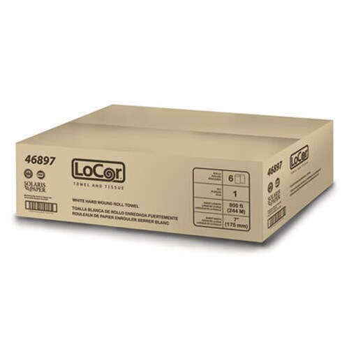LoCor® Hard Wound Roll Towel, 1-Ply, 7" x 800 ft, White, 6 Rolls/Carton Item: SOL46897