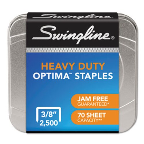 Swingline® Optima High-Capacity Staples, 0.38" Leg, 0.5" Crown, Steel, 125/Strip, 20 Strips/Box Item: SWI35550