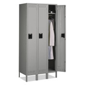 Tennsco Single-Tier Locker with Legs, Three Lockers with Hat Shelves and Coat Rods, 36w x 18d x 78h, Medium Gray Item: TNNSTS1218723MG