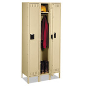 Tennsco Single-Tier Locker with Legs, Three Lockers with Hat Shelves and Coat Rods, 36w x 18d x 78h, Sand Item: TNNSTS1218723SD