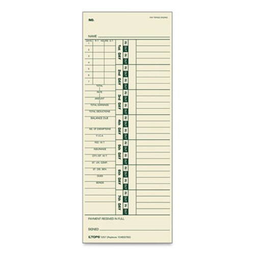 TOPS™ Time Clock Cards, Replacement for 10-800762, Two Sides, 3.5 x 9, 500/Box Item: TOP1257